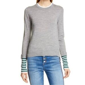 Veronica Beard Avory Contrast Cuff Merino Wool Sweater